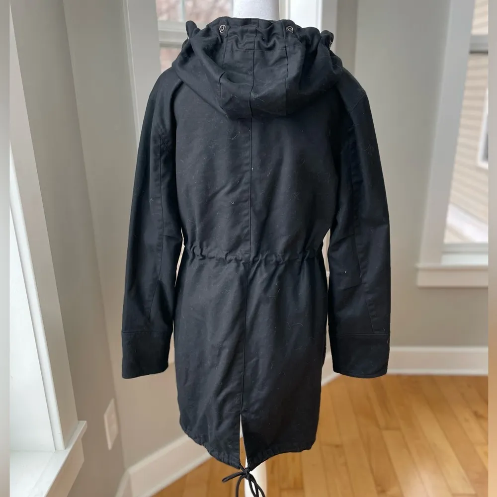Liz Claiborne Black Cotton Anorak Trench Coat Size Medium - Image 5
