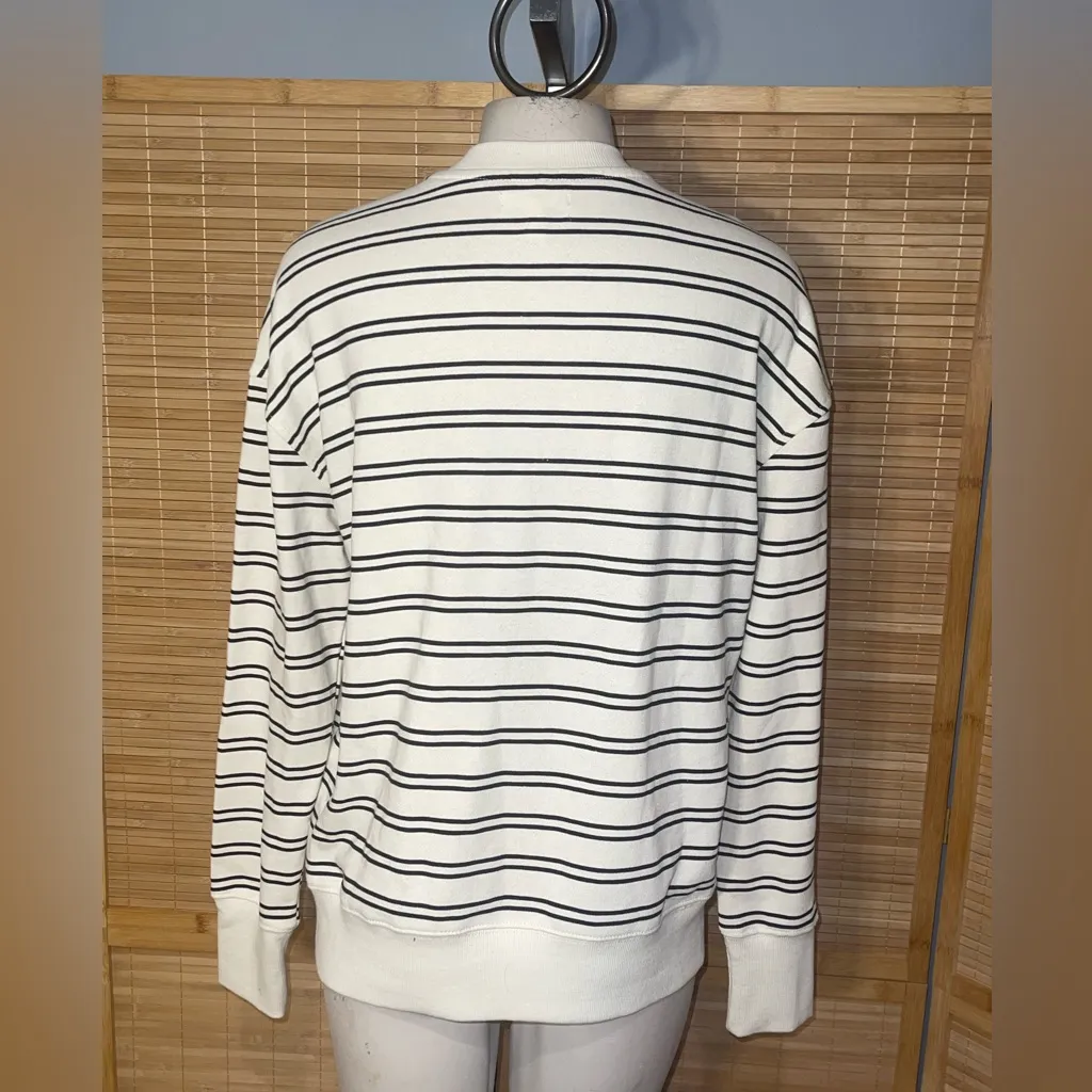 Maurice’s Striped Henley Pullover cream black striped long sleeve top shirt S - Image 4