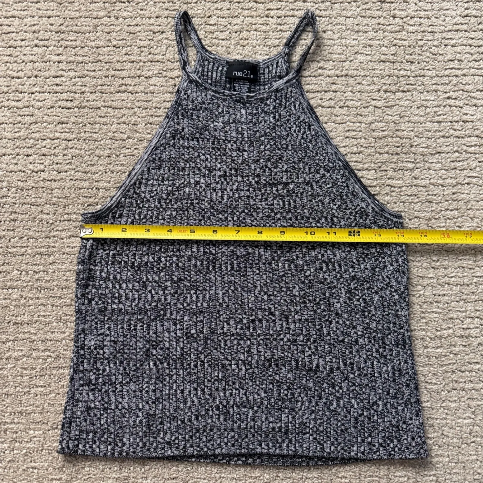 Rue 21 Womens Grey Black Marled Knit Halter Crop Top Tank Size L Gray Size L - Image 7