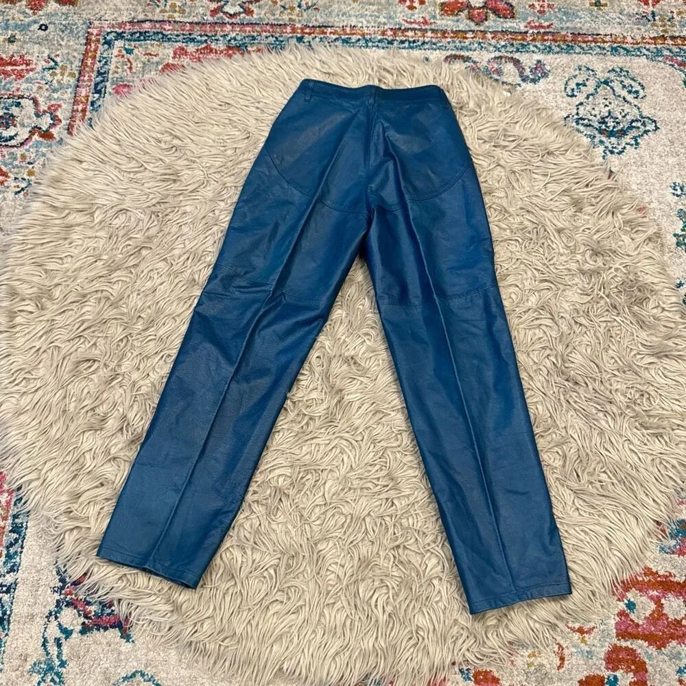 Vintage Gicoll Blue Leather Pants Blue - Image 6