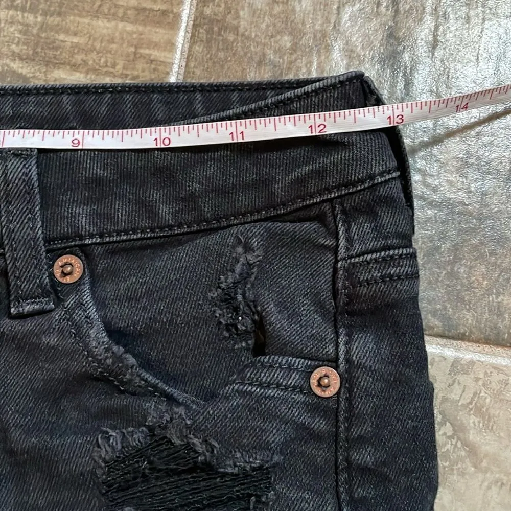 Stretch Black Denim Mom Short High Rise Distressed Shorts size 0 - Image 7