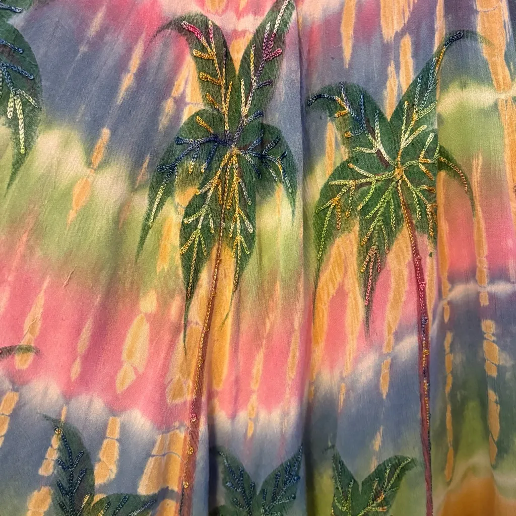 Women's tie dye embroidered palm tree sleeveless dress rayon free one size Yellow Size undefined - Image 10