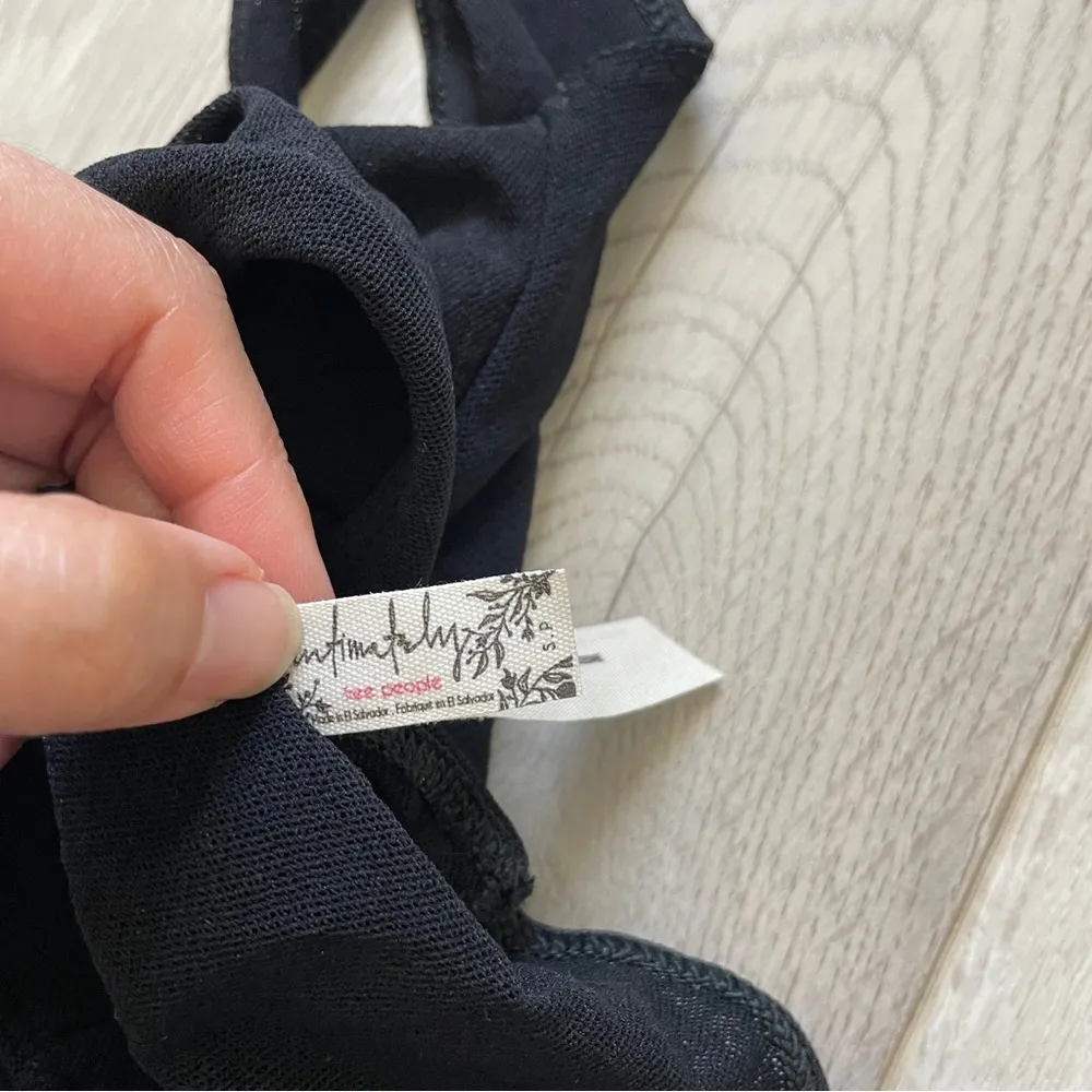 Free People Scoop Neck Thong Bodysuit Black (Small) semi sheer fitted party - Image 3