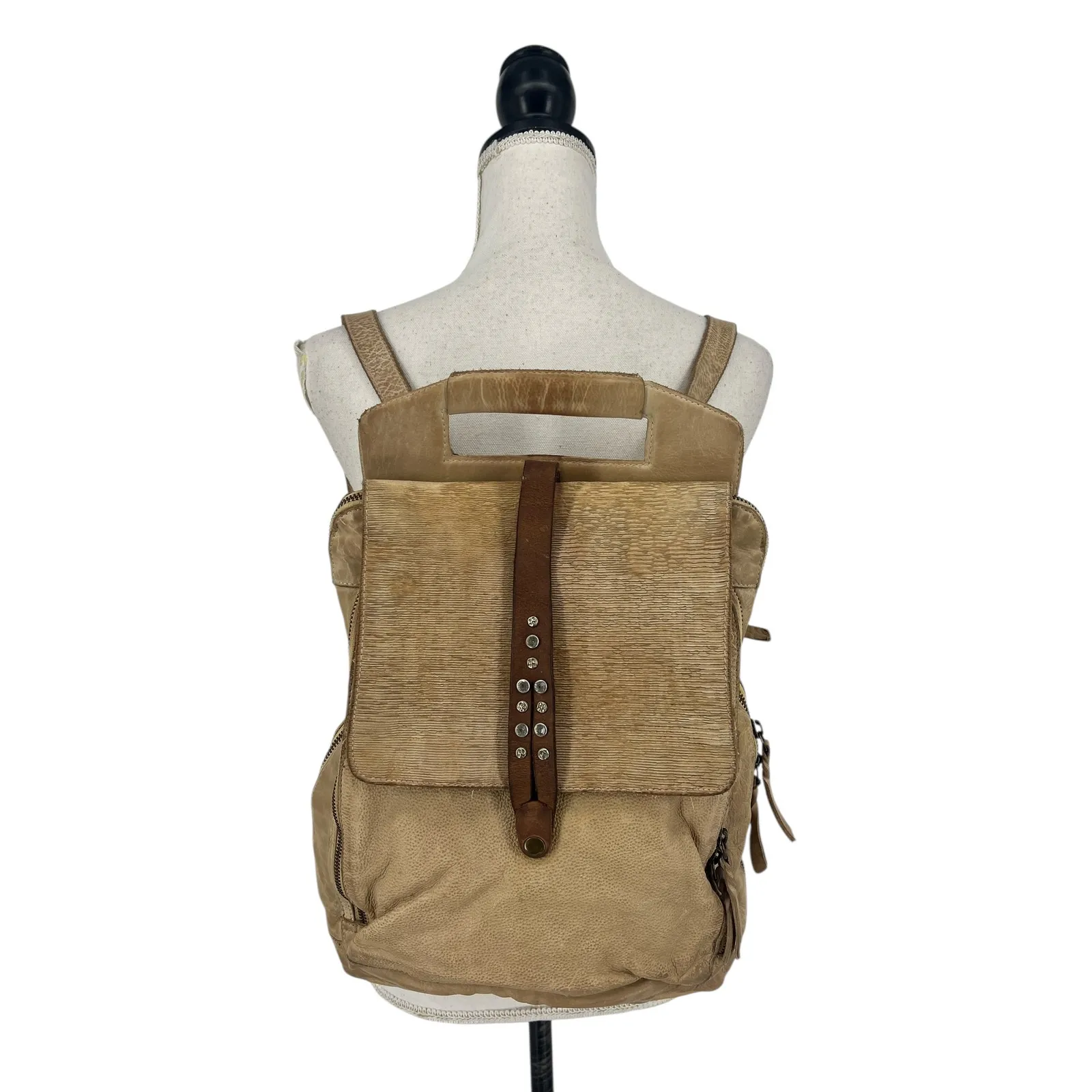 Studio Caleidoscope Gatti Leather Stud Embellished Backpack in Beige Brown - Image 3