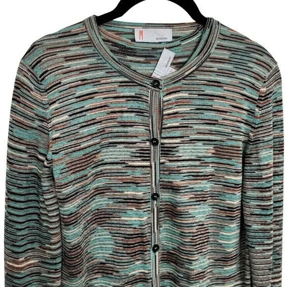 Vintage Y2K Missoni Crew Neck & Cardigan Striped Wool Blend Set Size EU44 US8 - Image 3
