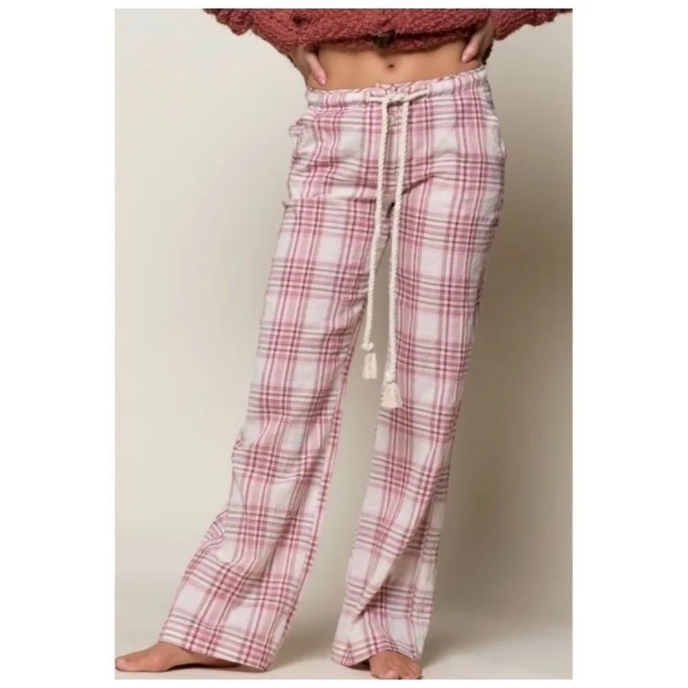 POL ✨ Plaid Drawstring Cotton Lounge Sz Medium Pants✨ - Image 2