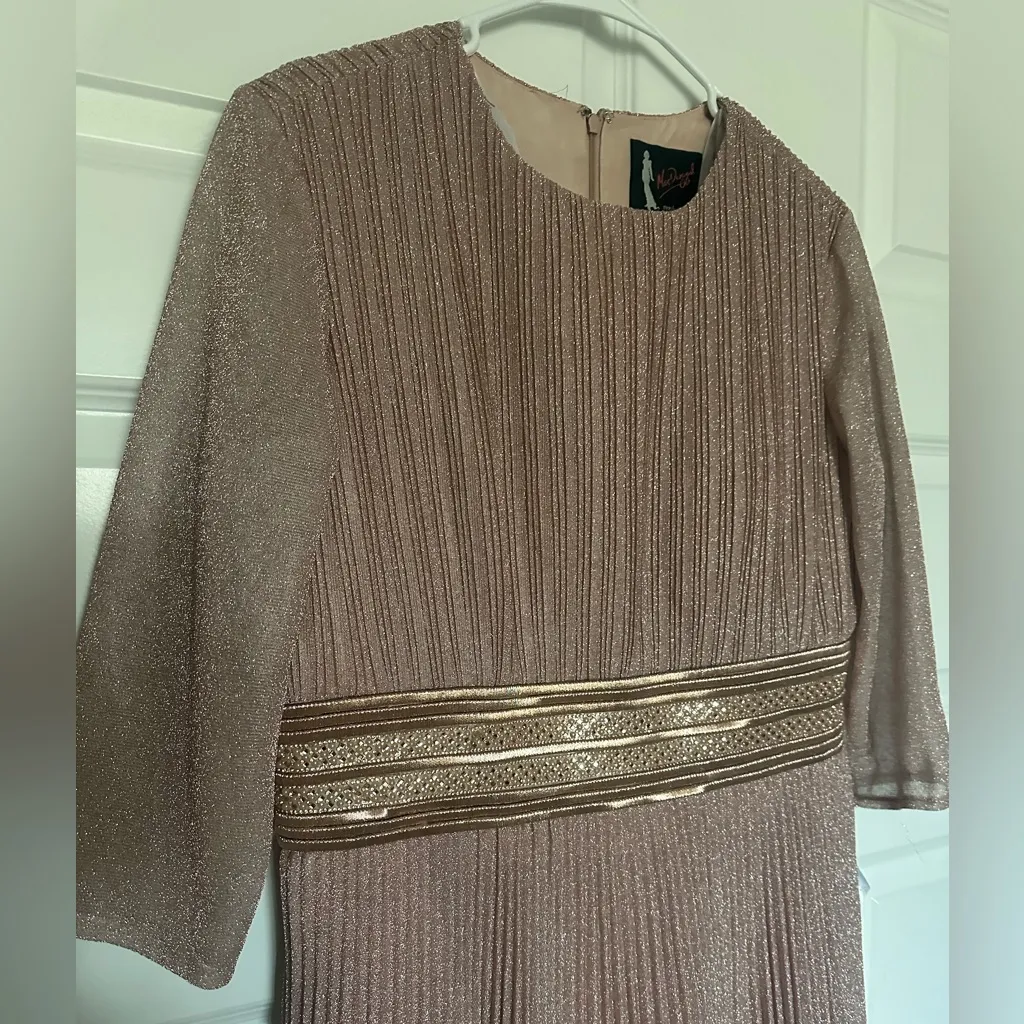 Mac Duggal Shimmering 3/4 Sleeve A-Line Midi Dress - Rose‎ Gold - 4 - Image 5