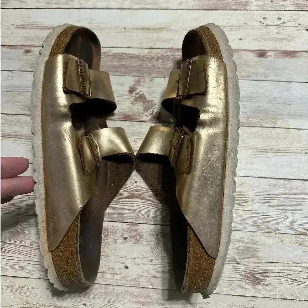 Birkenstock Arizona Soft Footbed Sandal Metallic Size 41 10 Copper Slip-on Boho - Image 9