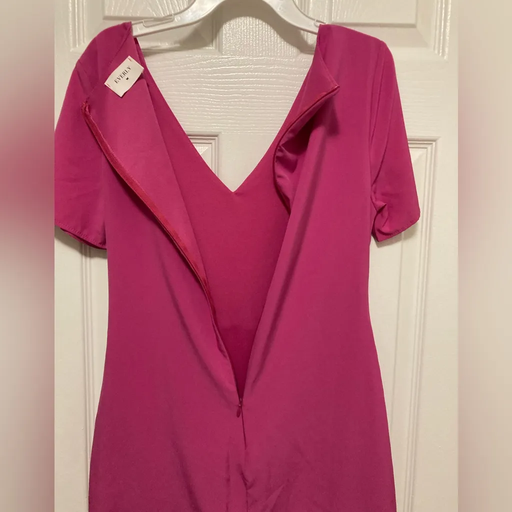 Everly Hot Pink Tie Front Short Sleeve Shift Mini Dress - Image 8