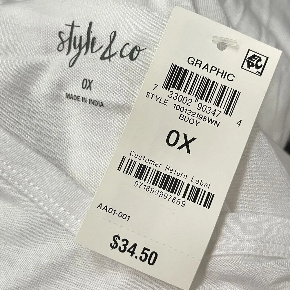 Style & Co 0X-Large Top Graphic Dolman Sleeve V-Neck Semi-Sheer White "Buoy Bye" - Image 7