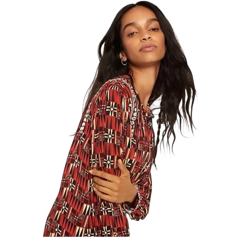 Anthropologie Verb Pallavi Singhee Sarah Red Beige Tunic dress boho western - Image 4