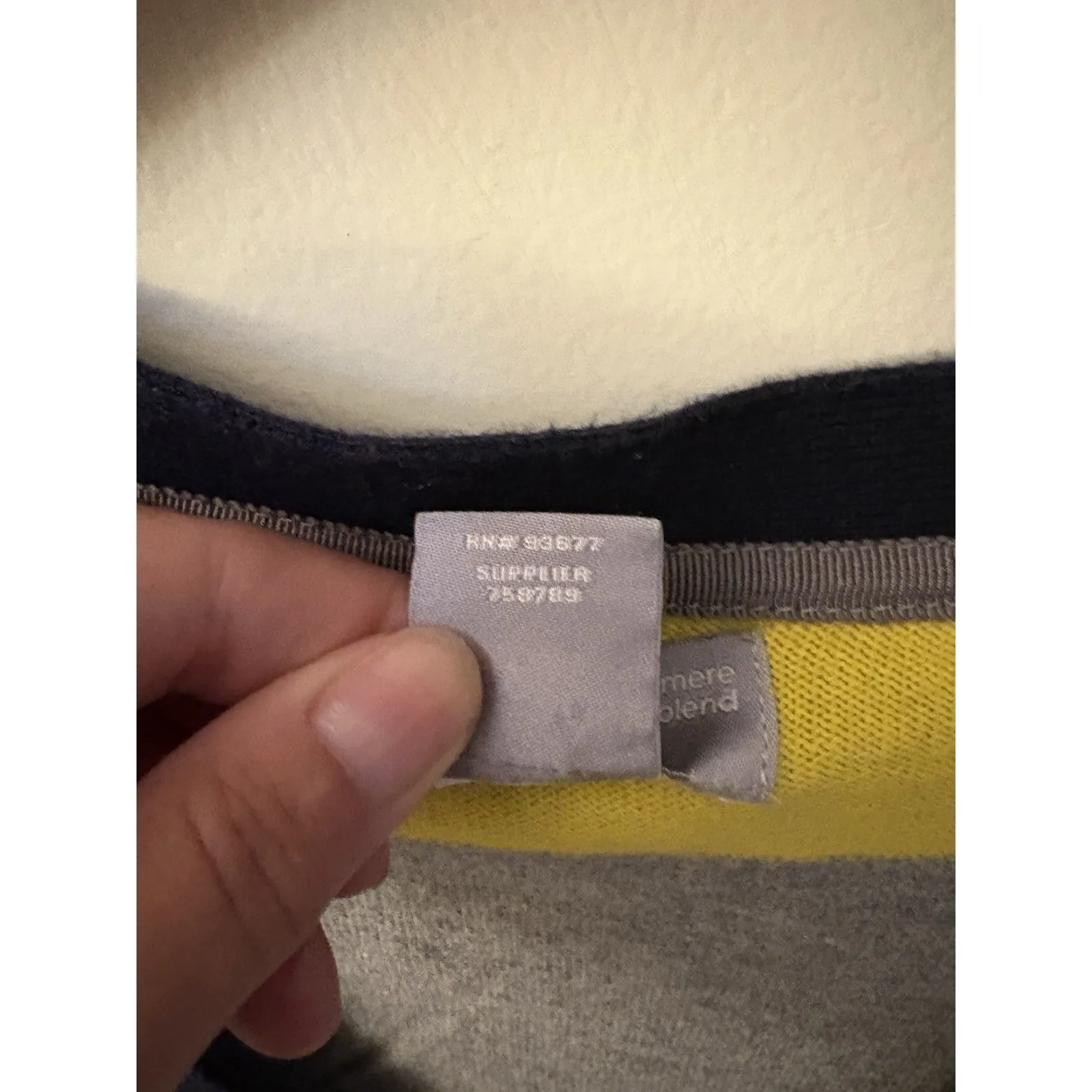 JCP Cardigan Sweater PM Color Block Cashmere Blend Gray Navy Blue Neon Yellow Size undefined - Image 5