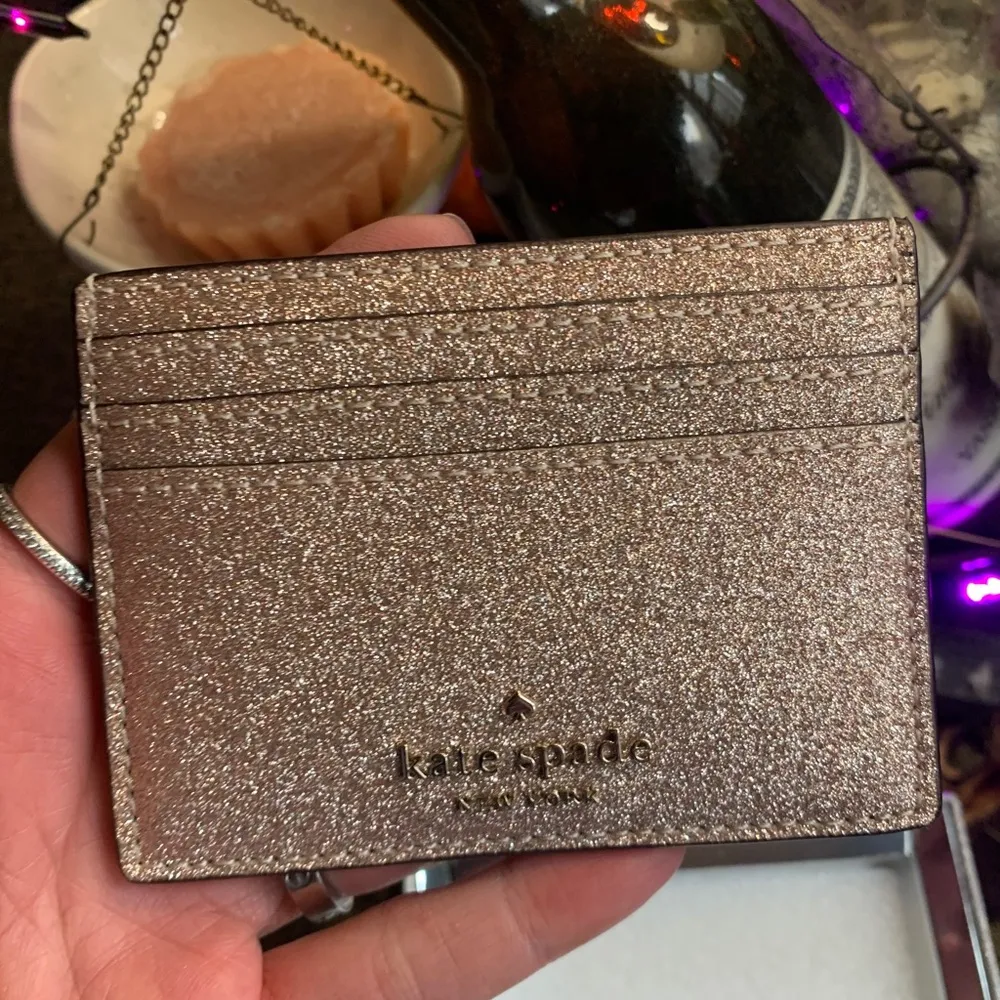 Authentic Kate Spade smooth glitter leather card case in box - Image 8