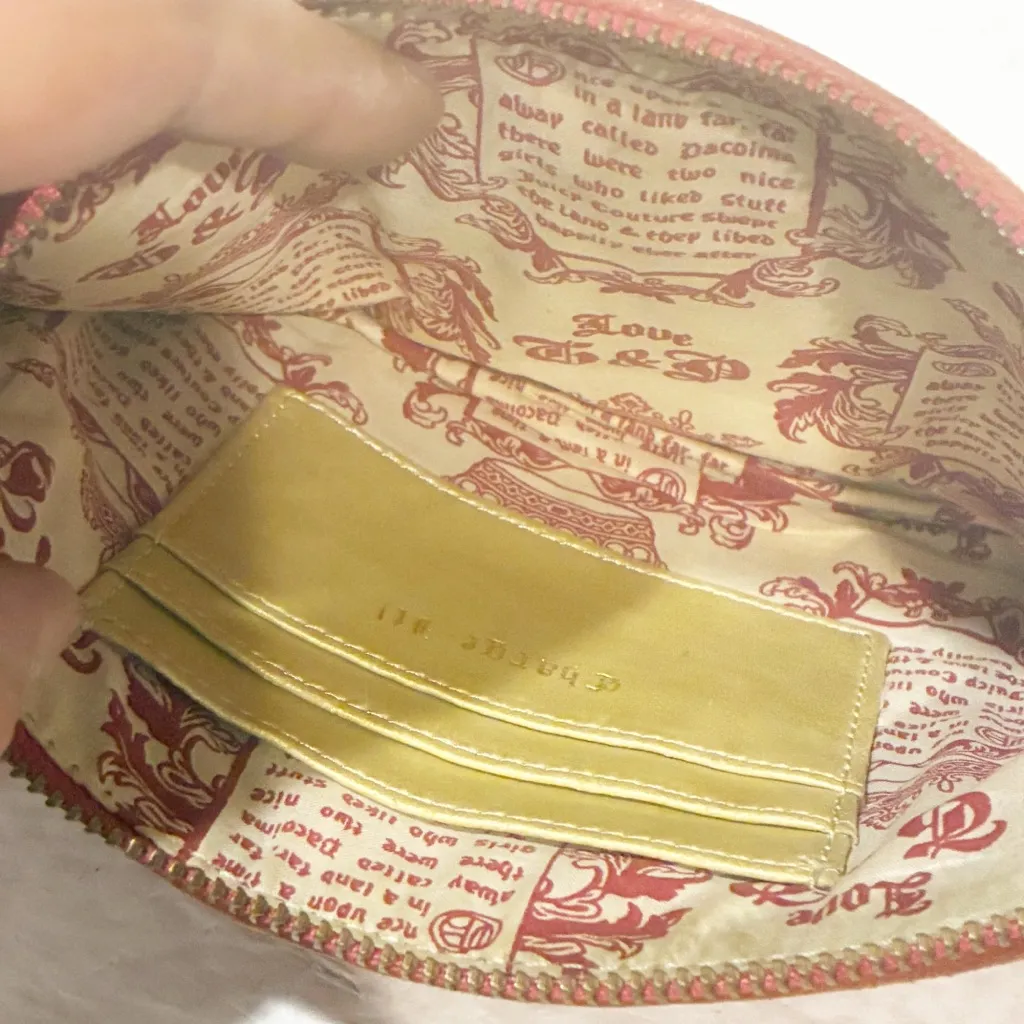 Juicy Couture Vintage Pebbled Leather Heart Key Wristlet Pouch Clutch - Image 3