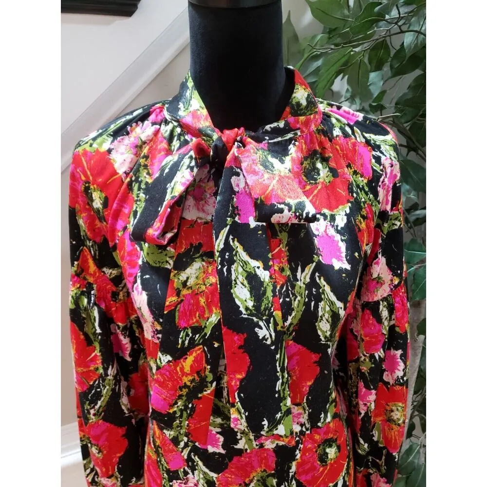 Kaari Blue Women's Multicolor Floral 100% Polyester Long Sleeve Top Blouse Small - Image 2