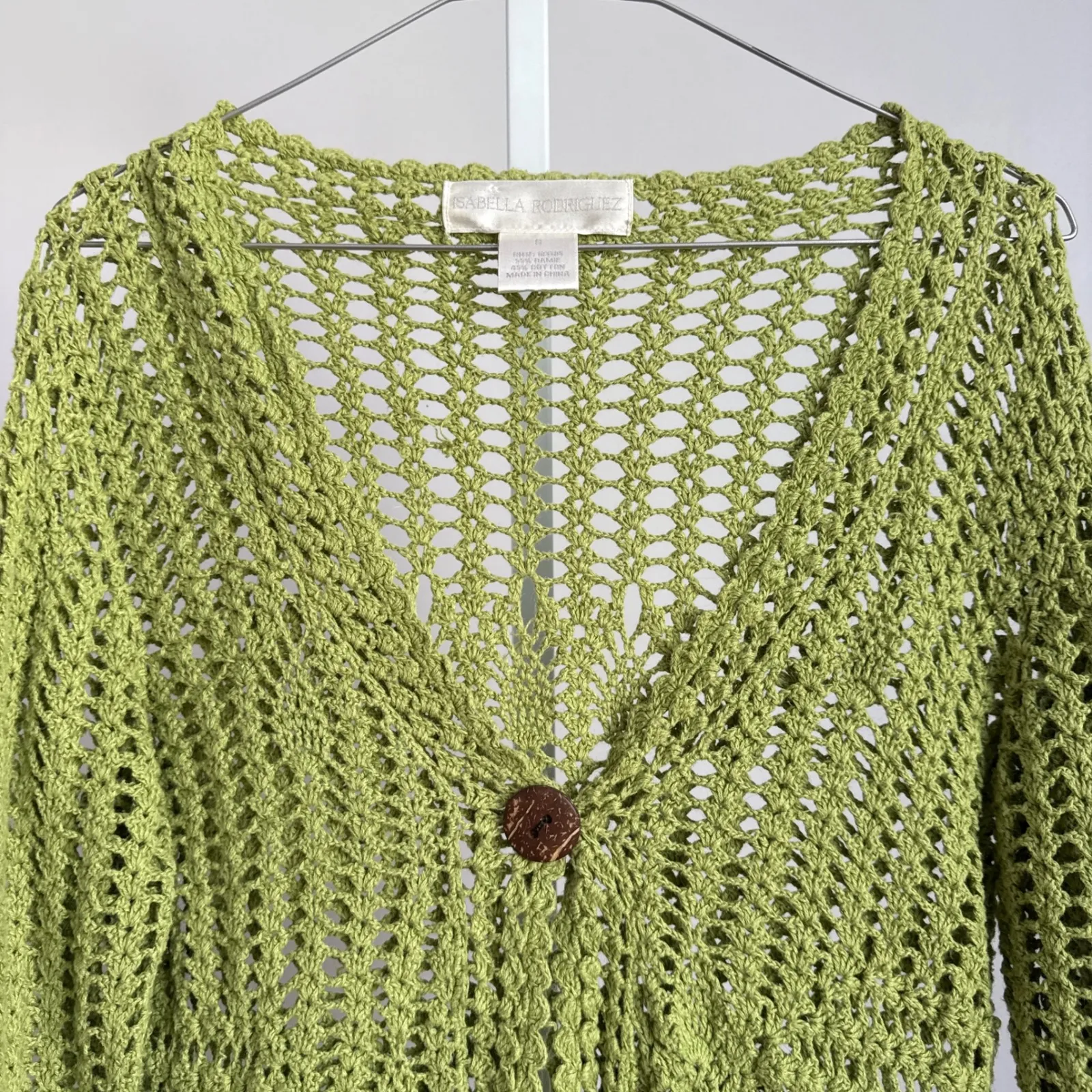 VTG Isabella Rodriguez Crochet‎ Knit Y2K cottagecore Cardigan Green sweater sz S - Image 2