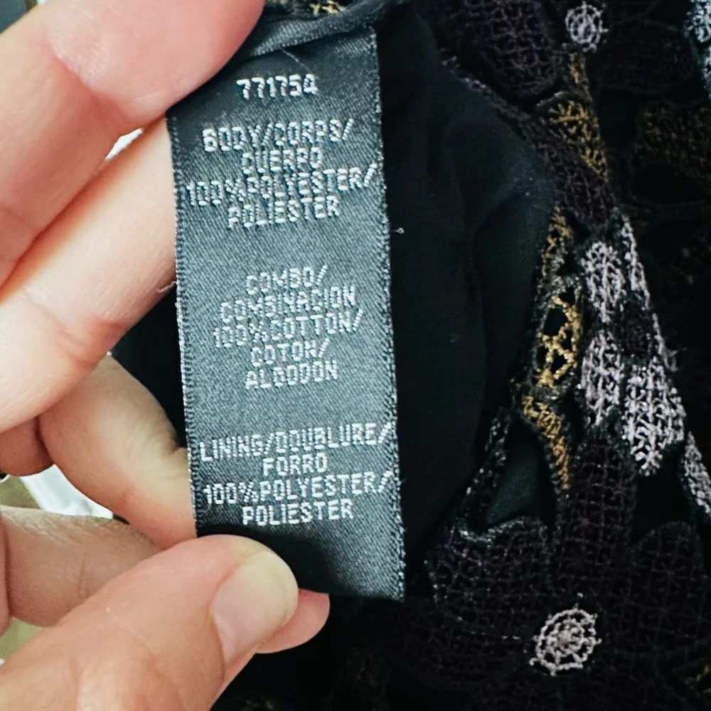 CYNTHIA ROWLEY Linden Purple Black Lace Floral Bell Sleeves Mini Dress Size 4 - Image 13