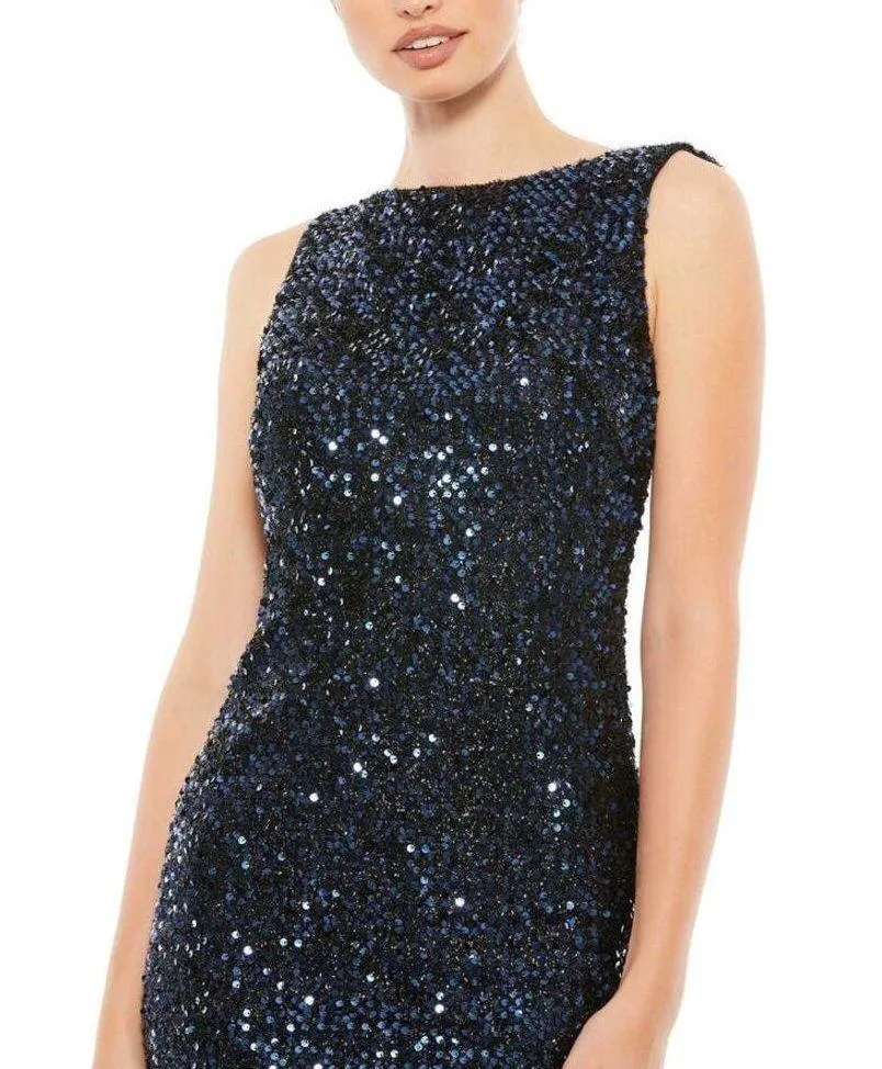 Mac Duggal Midnight Blue Cowl Back Boat Neck Sequined Evening Gown 12 $398 26331 - Image 4