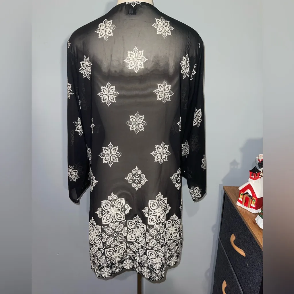 Ana Black Sheer Cover-Up with White Floral Design dress beach pool size Large - Image 2