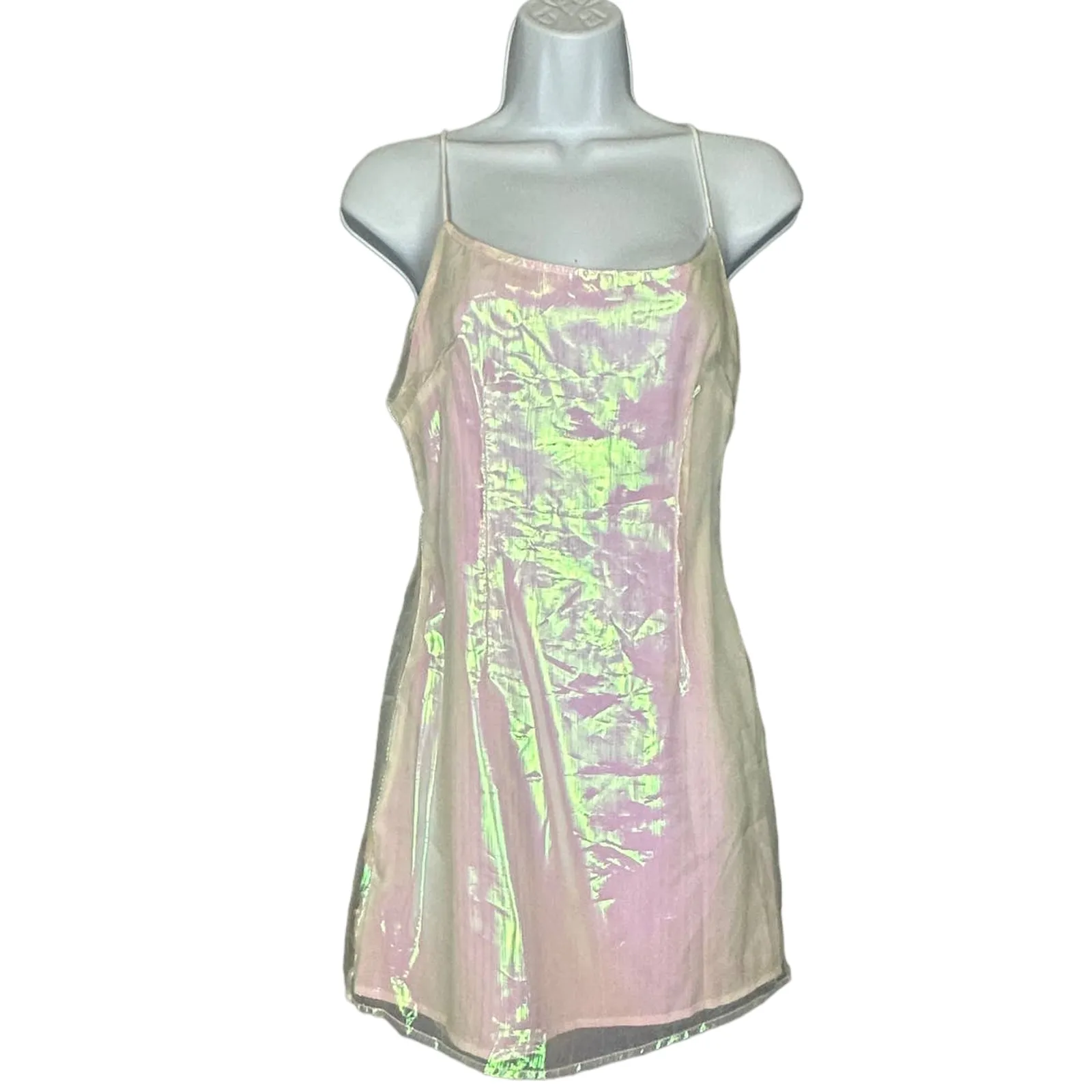 Superdown Opal White Iridescent Mini Slip Dress LARGE Party Sleeveless Coquette - Image 4