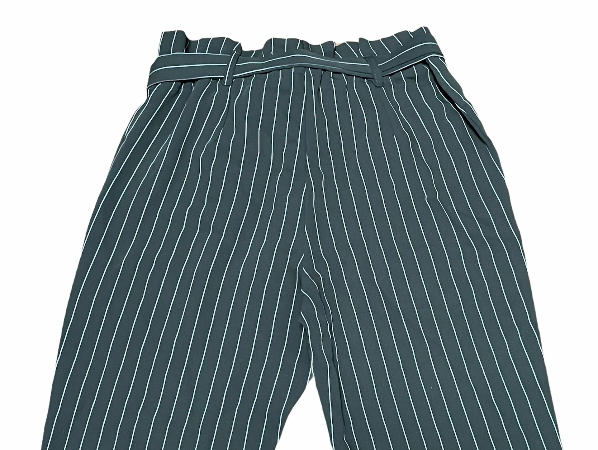 Pinstriped Paper Bag Waist Cropped Pants - Image 4
