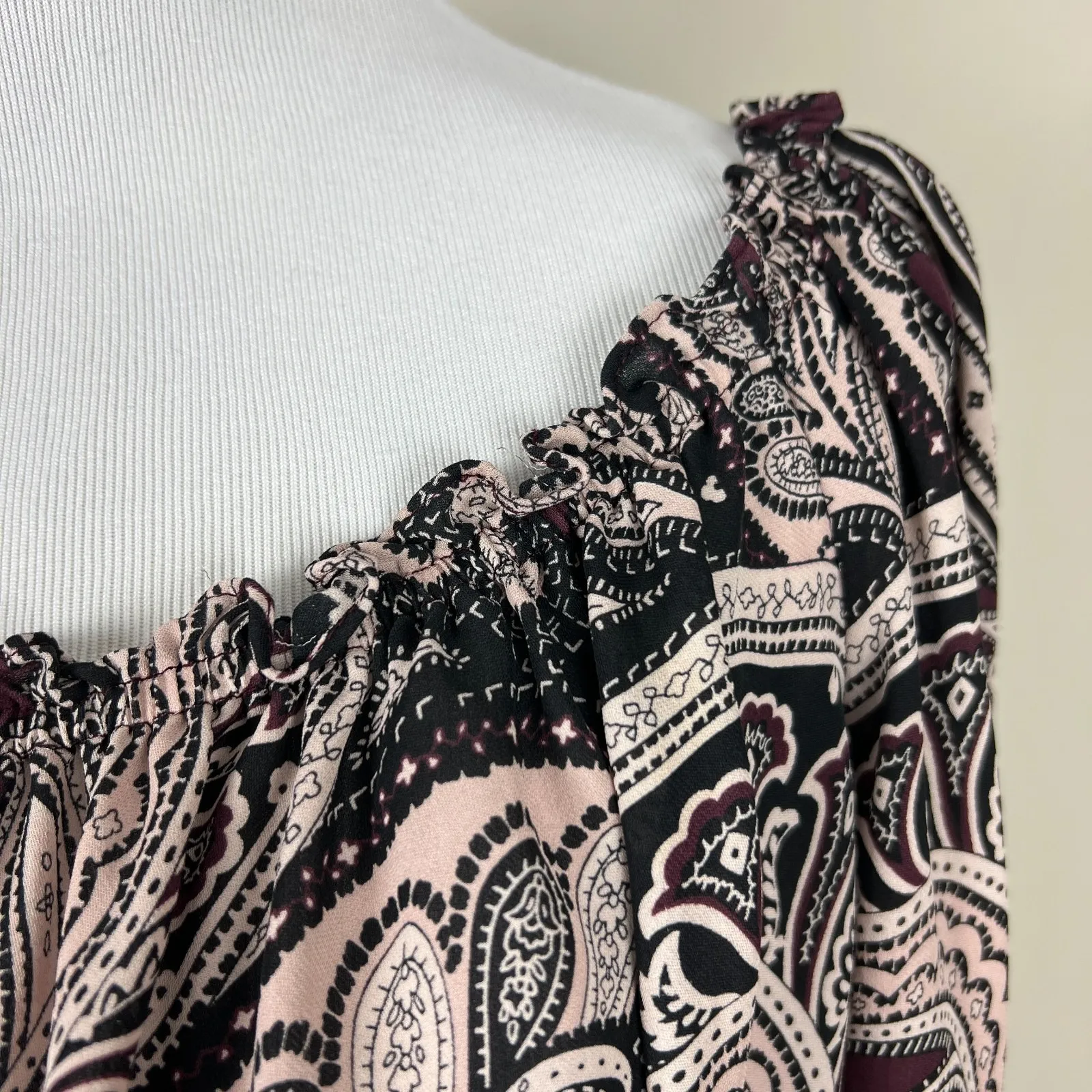 Michael Kors Blouse Top Womens XL Paisley Off The Shoulder‎ Silk Sheer Cropped - Image 6