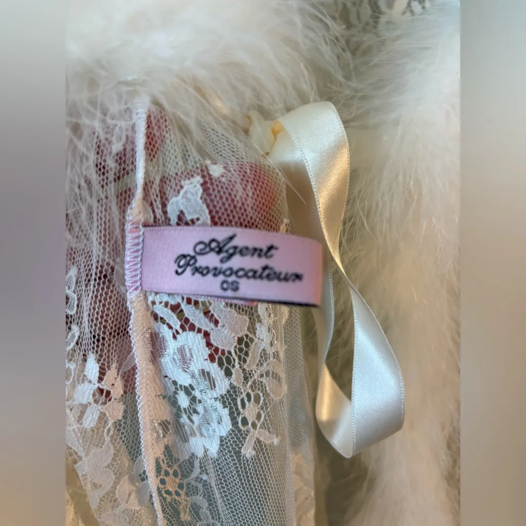 Agent Provocateur RARE French lace & marabou feathers OSFA Wedding Bride Romance White Size undefined - Image 7
