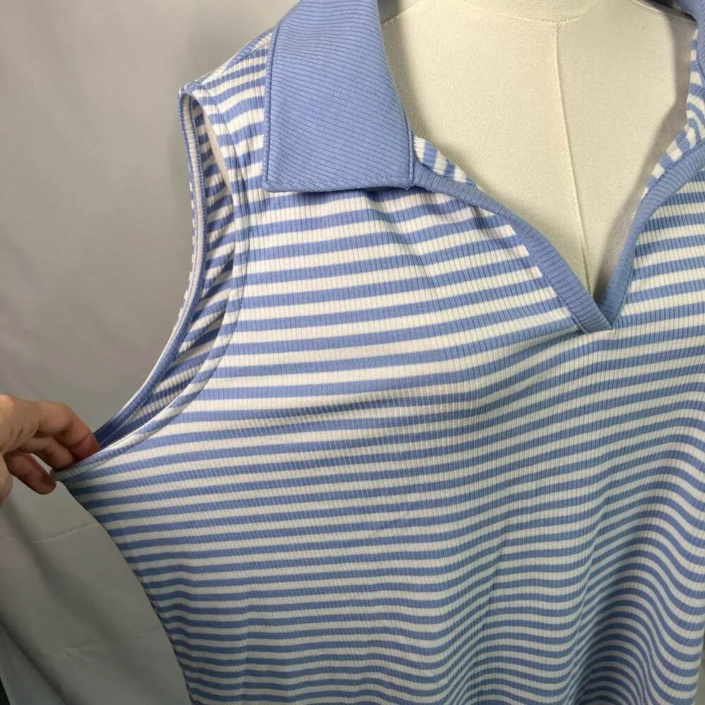 Lane Bryant Blue White Striped Sleeveless Polo Top Plus 26/28 Ribbed Stretch New - Image 9