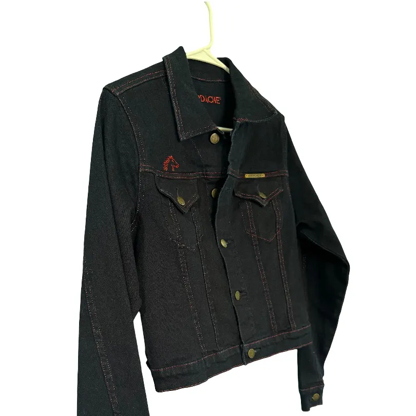 Jordache Dark Denim Jean Jacket with Red Stitching - Image 3