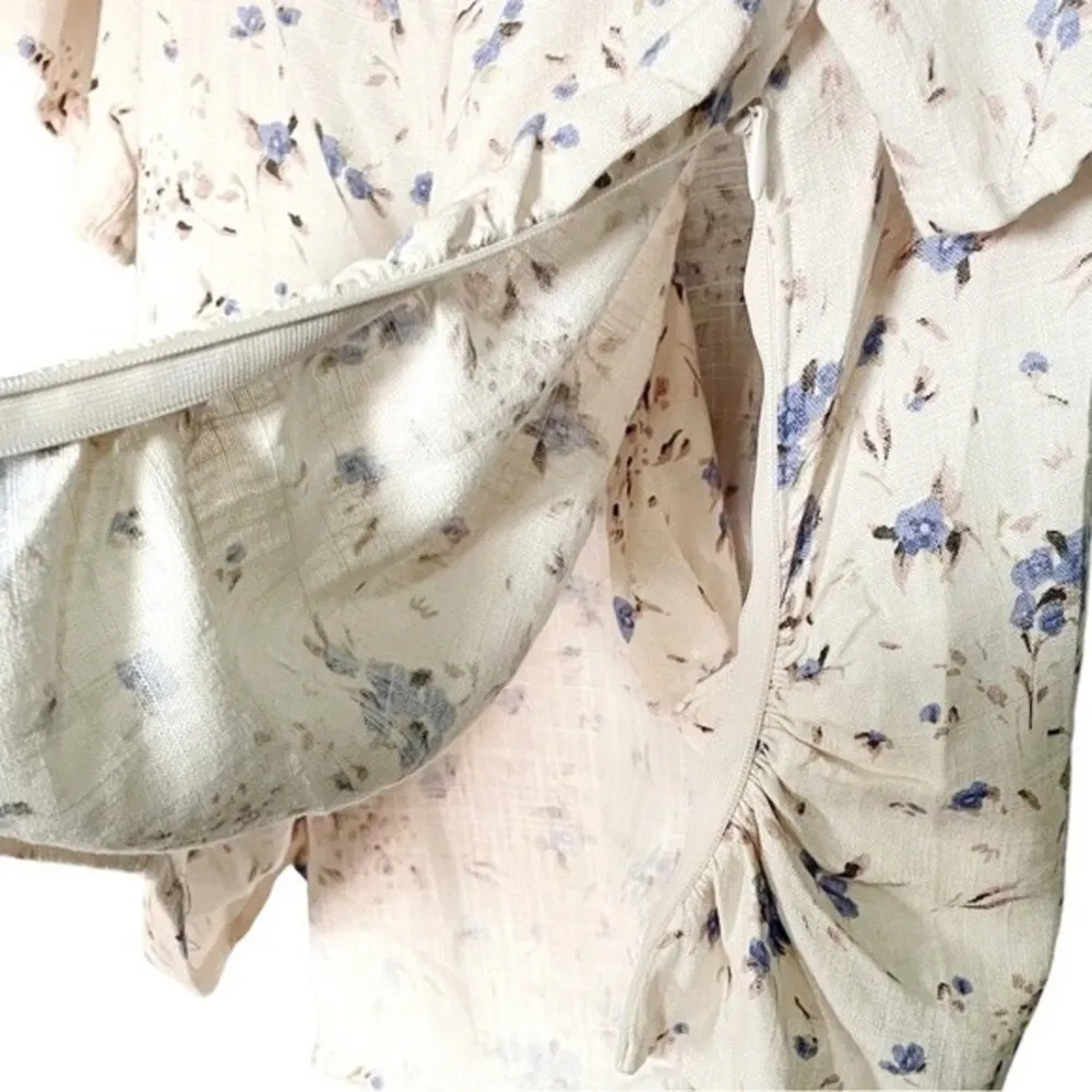 NWT ASTR Top Flutter Sleeve Linen Blend Faux Wrap Top Periwinkle Floral Size XL - Image 8