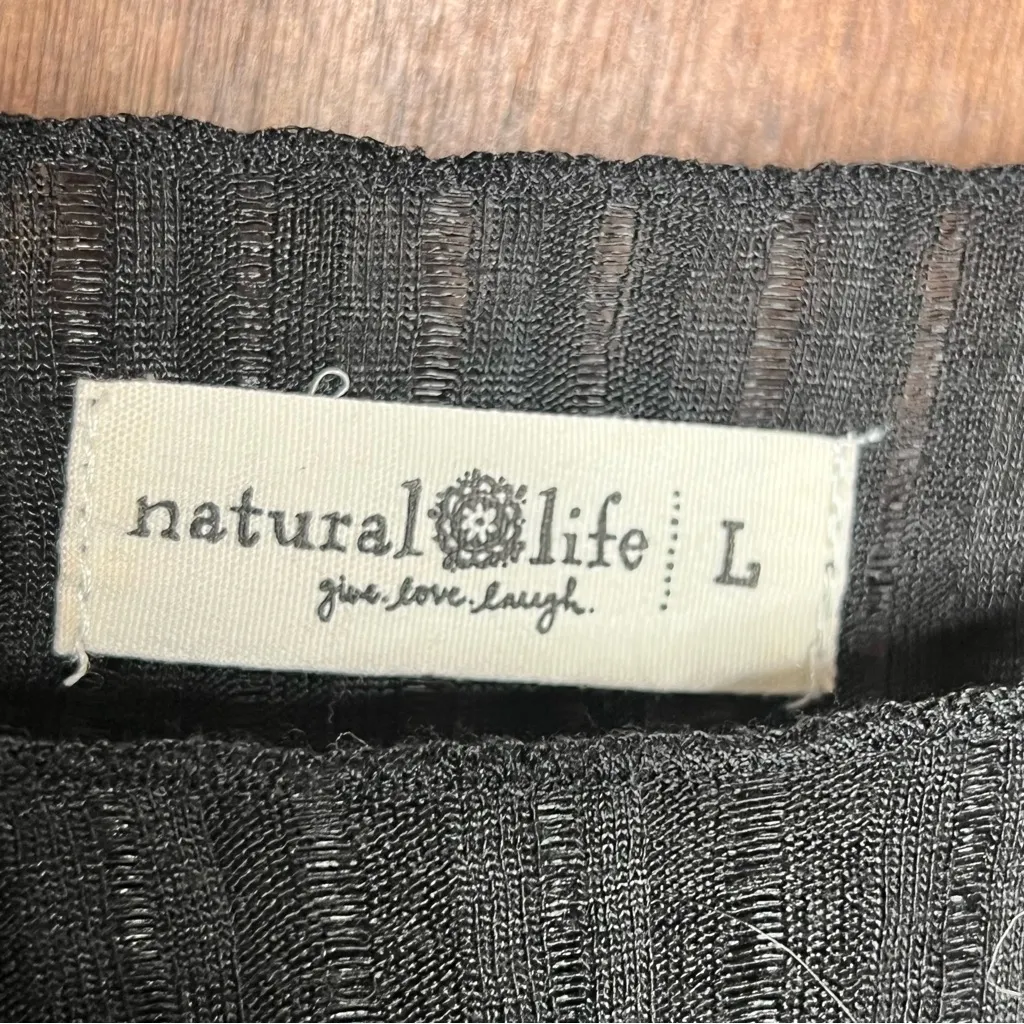 Natural Life Black Ribbed Long Sleeve Top Grunge Sheer Fitted Whimsygoth Size L - Image 5