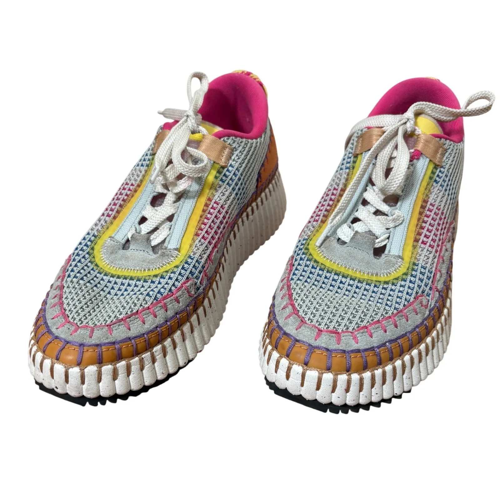 Chloe Nama Sneakers Multi Color Mesh Leather Woven Detail Size 41 - Image 3
