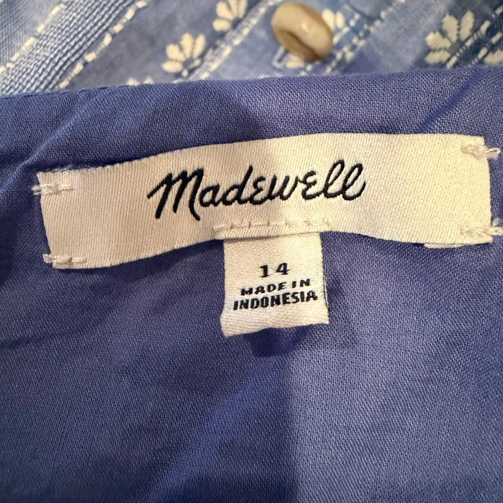 Madewell Embroidered Button-Back Tiered Sundress Women's 14 Blue Feminine Boho - Image 9