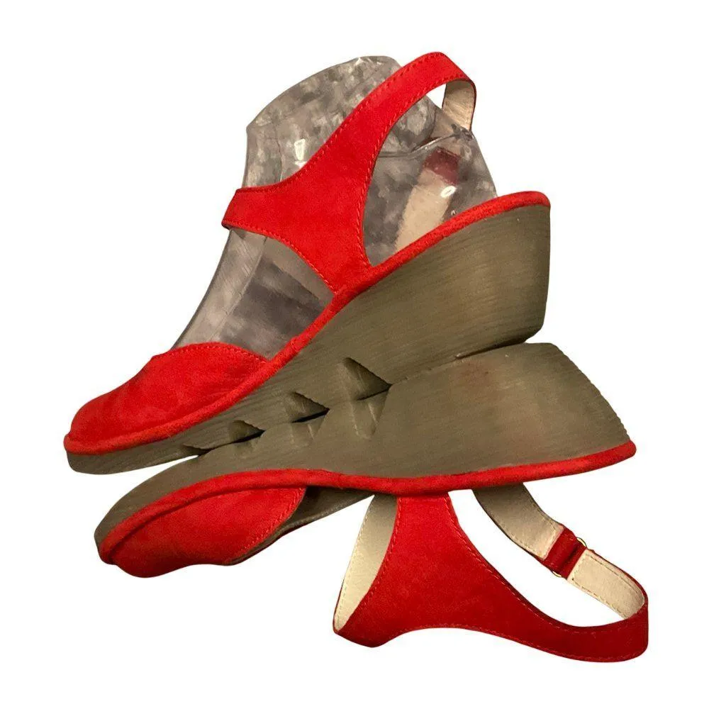 Fly London Red Suede Mary Jane Shoes Adjustable Strap Wedge Heel Womens  40 US 9 - Image 7