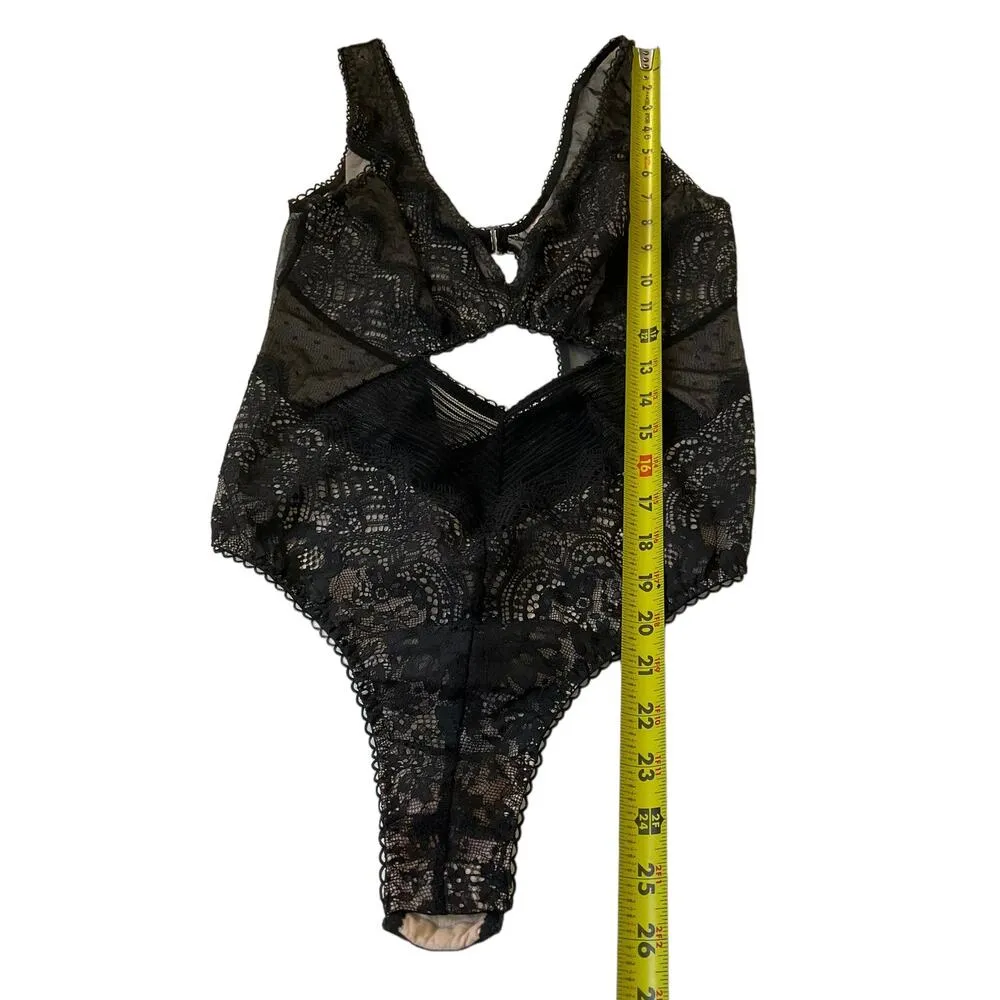 Victoria's Secret Black Lace Mesh Lingerie Bodysuit Women Size Medium | 51-46** - Image 7
