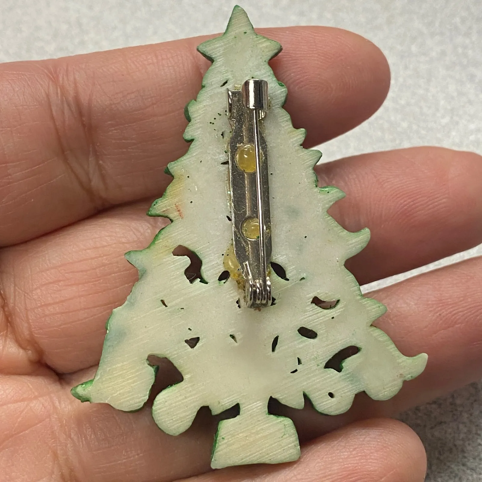 Sparkling Festive Holiday Green Glitter Christmas Tree Brooch Pin with Gemstones - Image 3