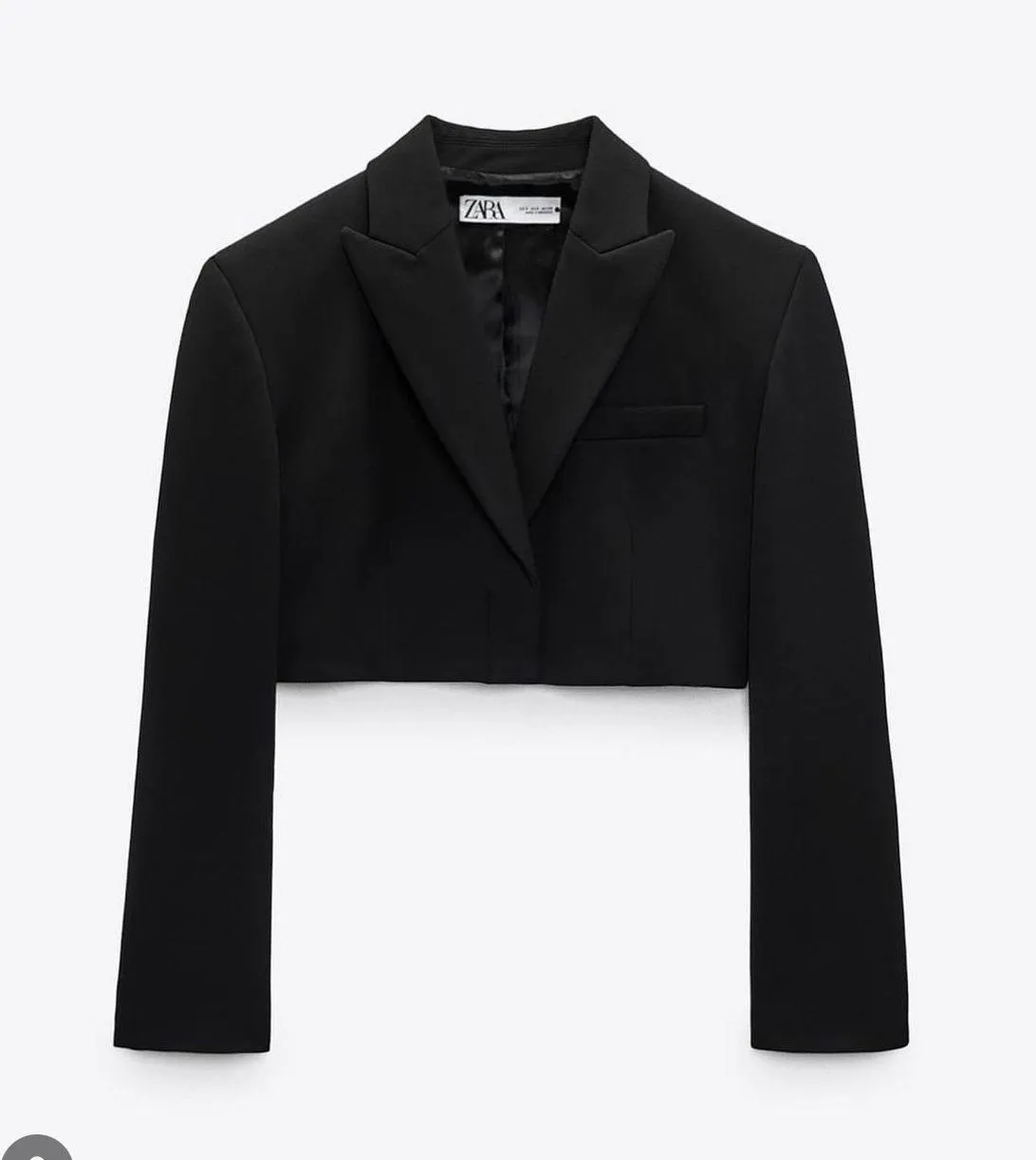 blazer cropped suit jacket black casual business - Image 4