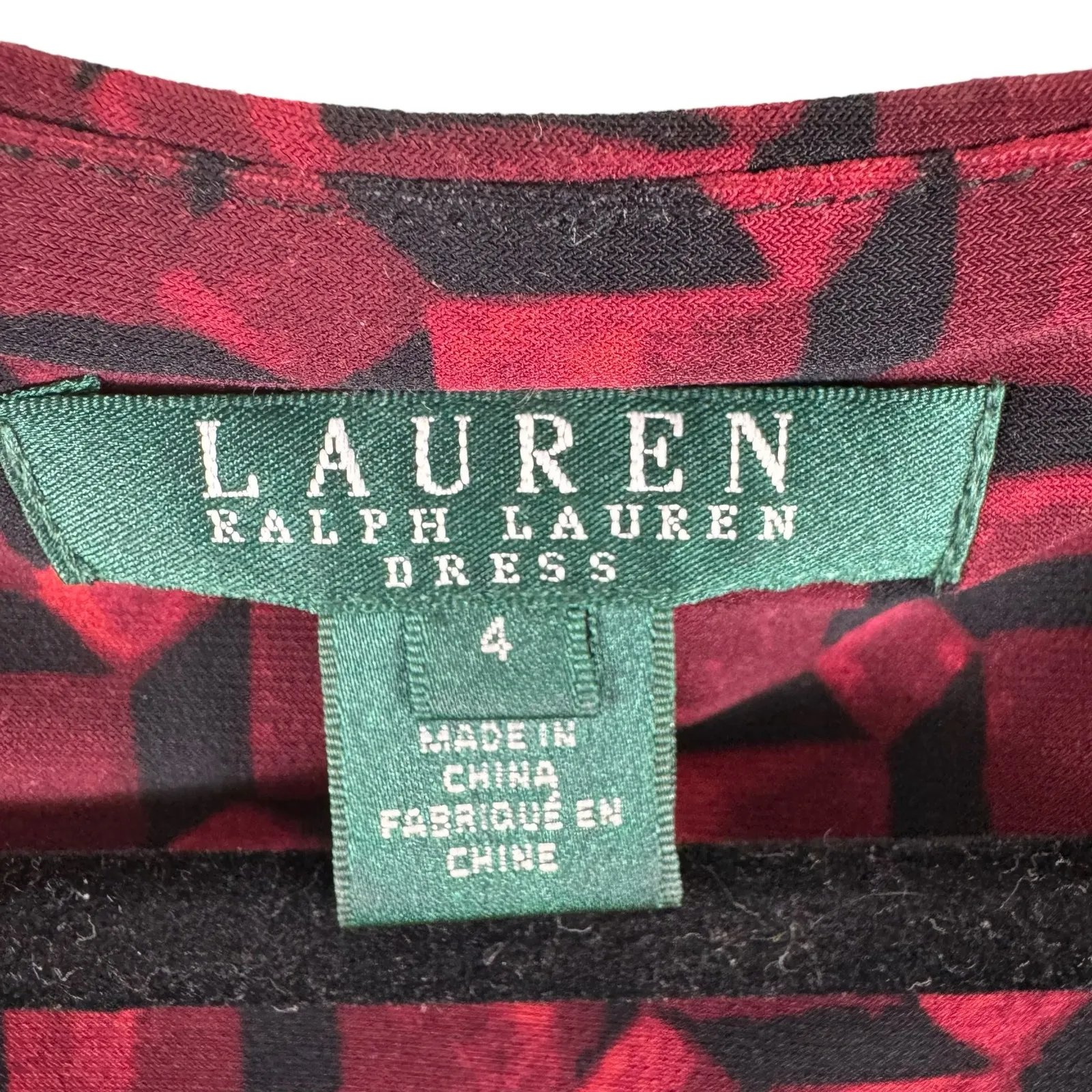 Lauren Ralph Lauren Red Black 3/4 Sleeve Faux Wrap Stretchy Jersey Knit Dress 4 - Image 6