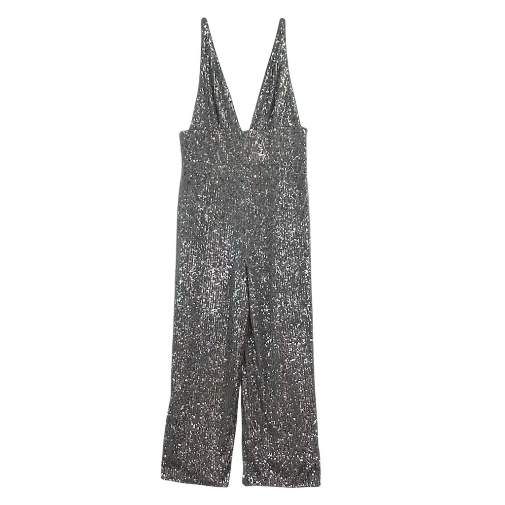 CAMILA COELHO Fabiolah Silver Sequin Wide-Leg Jumpsuit Women’s Size XL - Image 4