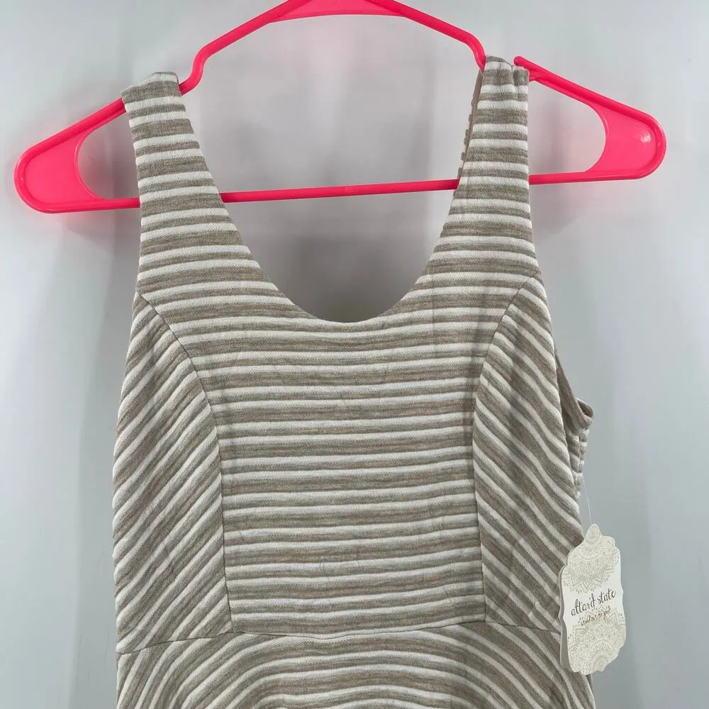 ALTAR'D STATE Dress SZ Small NWT Fit And Flare Stripe Taupe White Skater Casual - Image 7