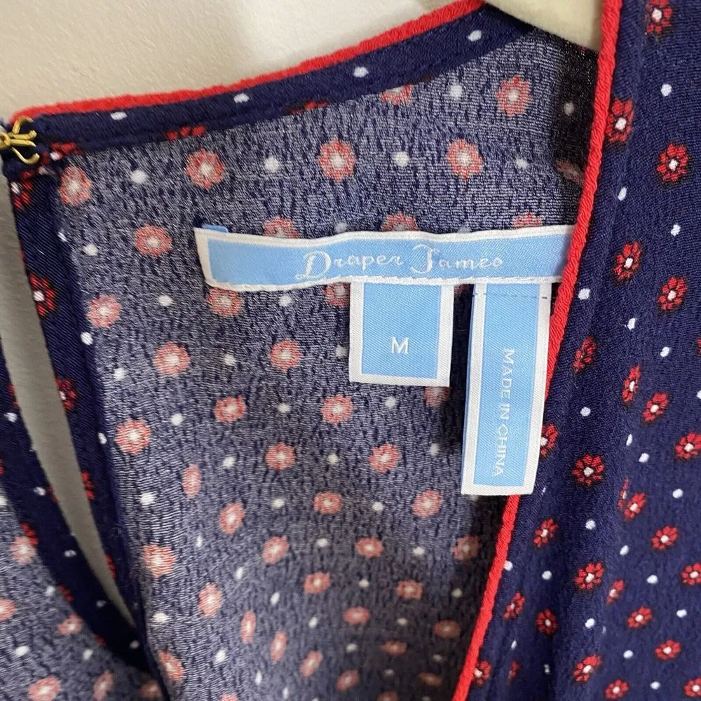 Draper James Self Tie Romper Jumpsuit Medium Navy Blue Red Floral RAW0009 - Image 9