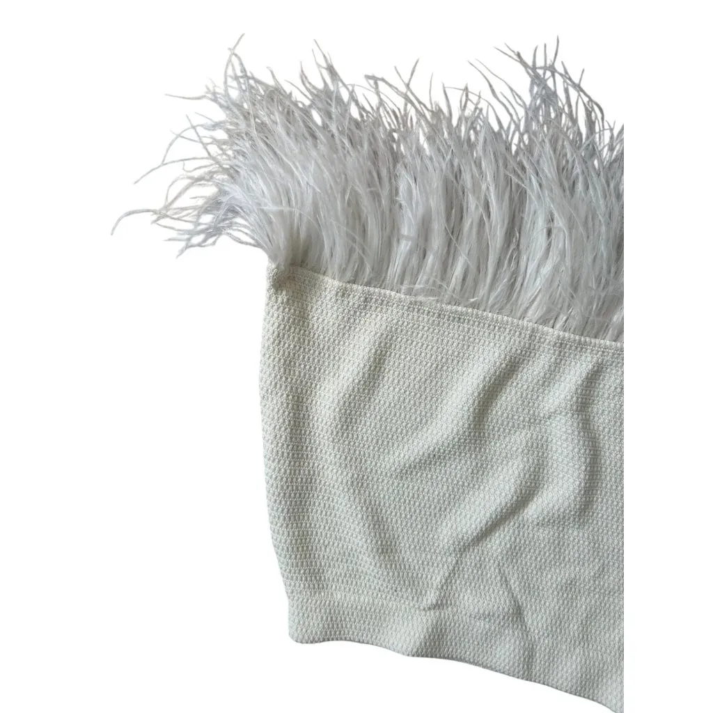 FRAME Cream Knit Feather Trim Skirt Size Medium - Image 6