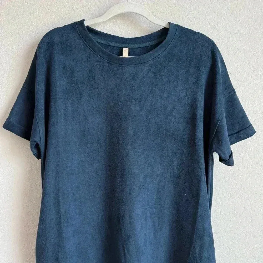 Wishlist Women’s Faux Suede Stretch‎ Short Sleeve Pockets Navy Mini Dress Size M - Image 7