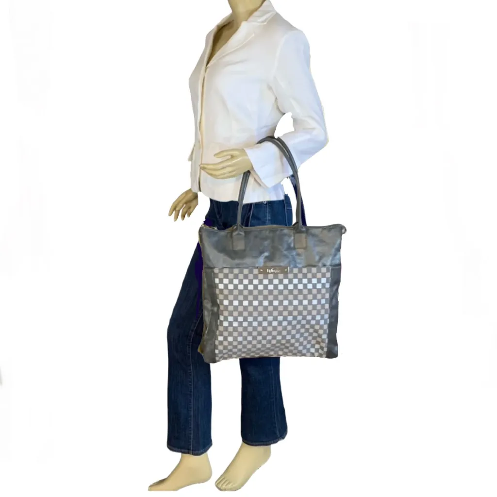 KIPLING GRAY LEATHER WITH NYLON WEAVE ACCENTS "CARLISA" TOTE SHOULDER BAG - Image 3