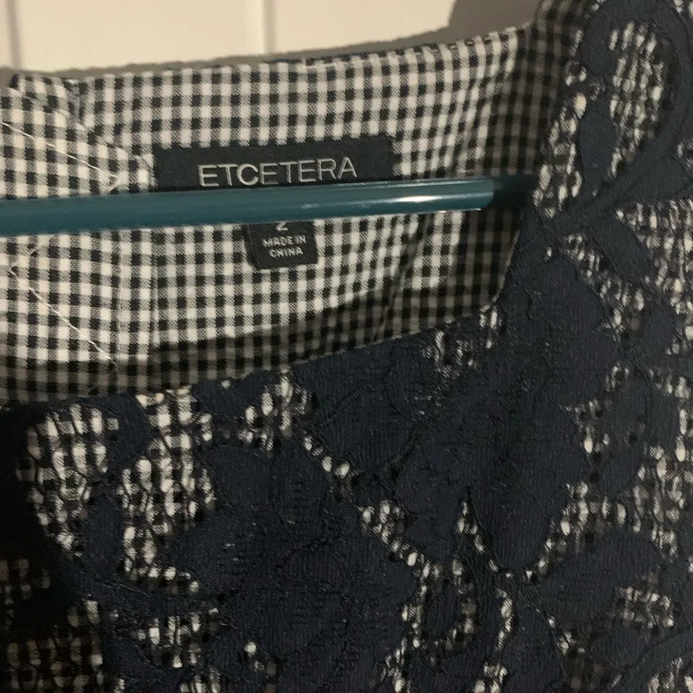 Etcetera Navy Blue Floral Lace & Gingham Check
Cotton Pencil Sheath Dress XS 2 - Image 5