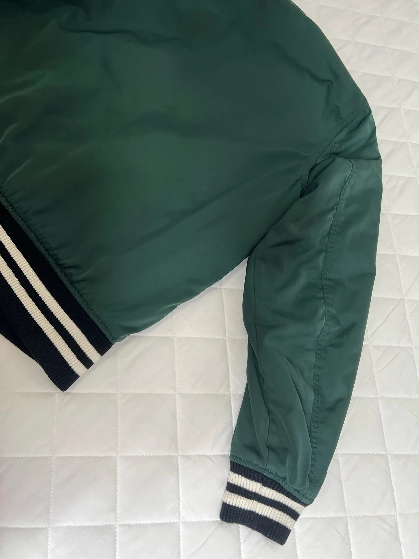 Abercrombie & Fitch Mens M Green Varsity Bomber Jacket Ribbed Collar Zip Up - Image 12