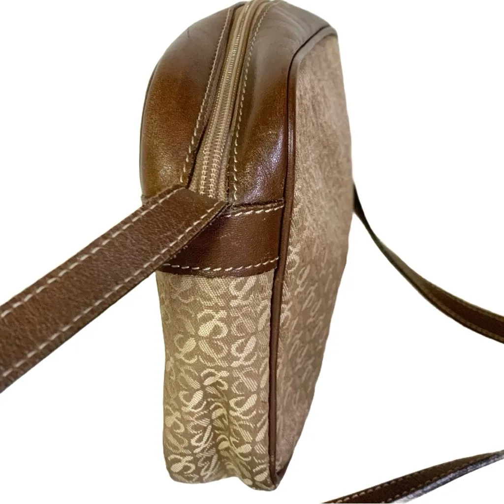 VINTAGE LOEWE BROWN LOGO CANVAS WITH LEATHER TRIM CROSSBODY BAG - Image 12