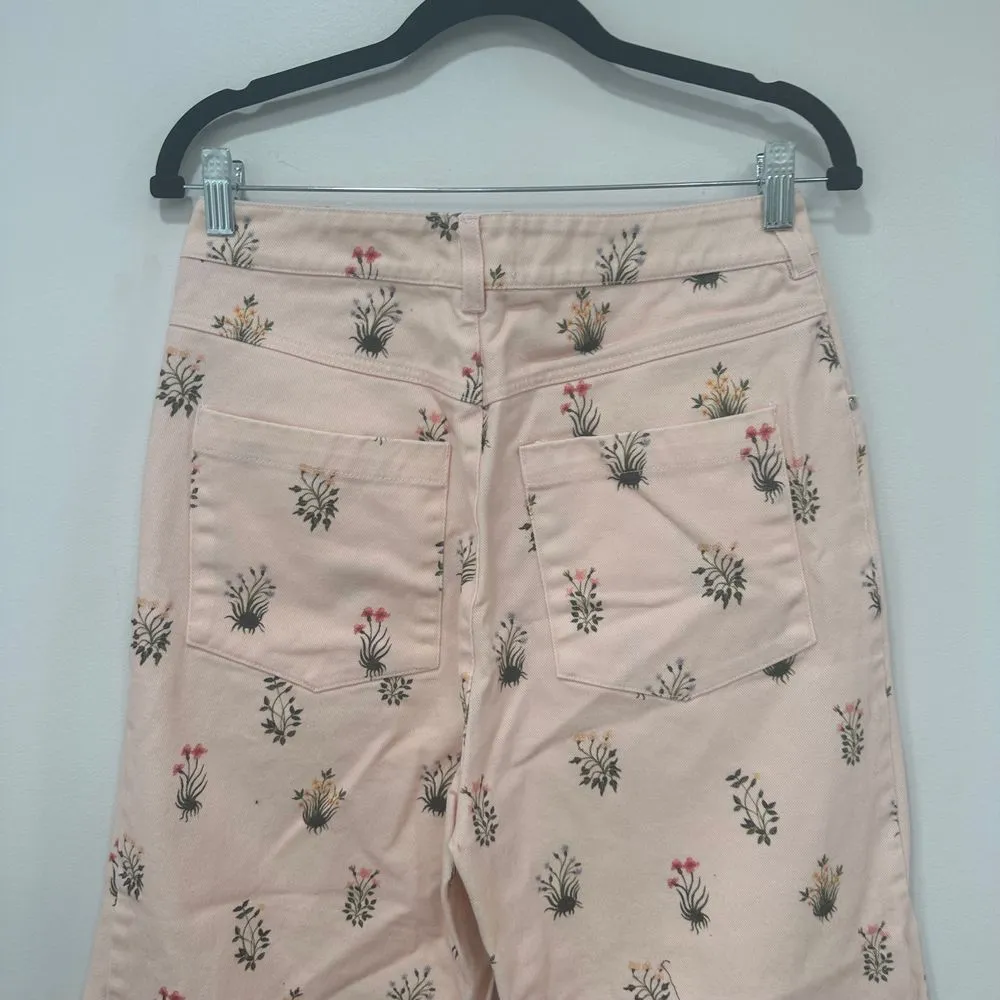 Meadows Womens Jeans 29 Pink Floral‎ Wide Leg Whimsical Denim Loose Pants - Image 9