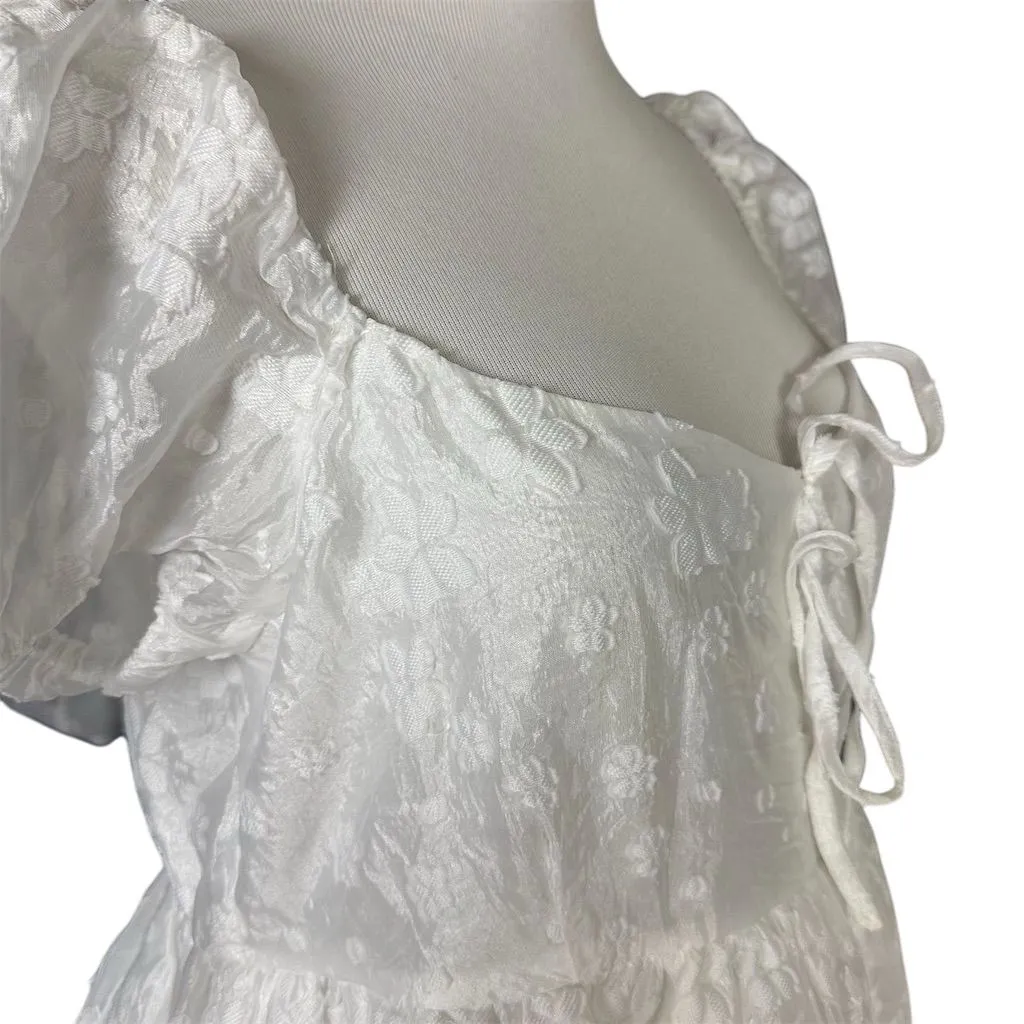 NWT Lulus XL Exceptionally Angelic White Floral Puff Sleeve Mini Dress Summer - Image 4