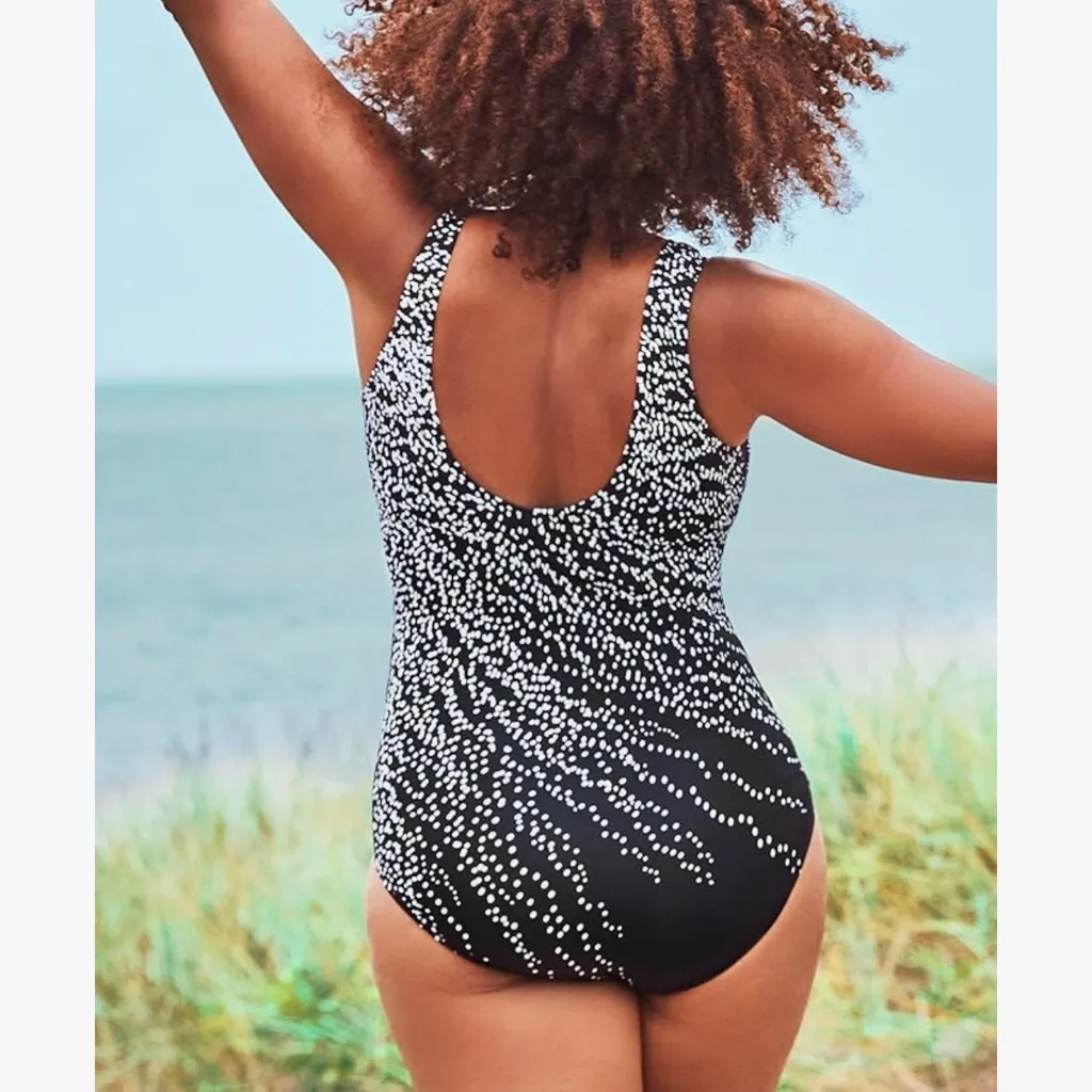 Swimsuits For All Women's Dotted Sarong Front One Piece Swimsuit Size 14 NWT Black - Image 3